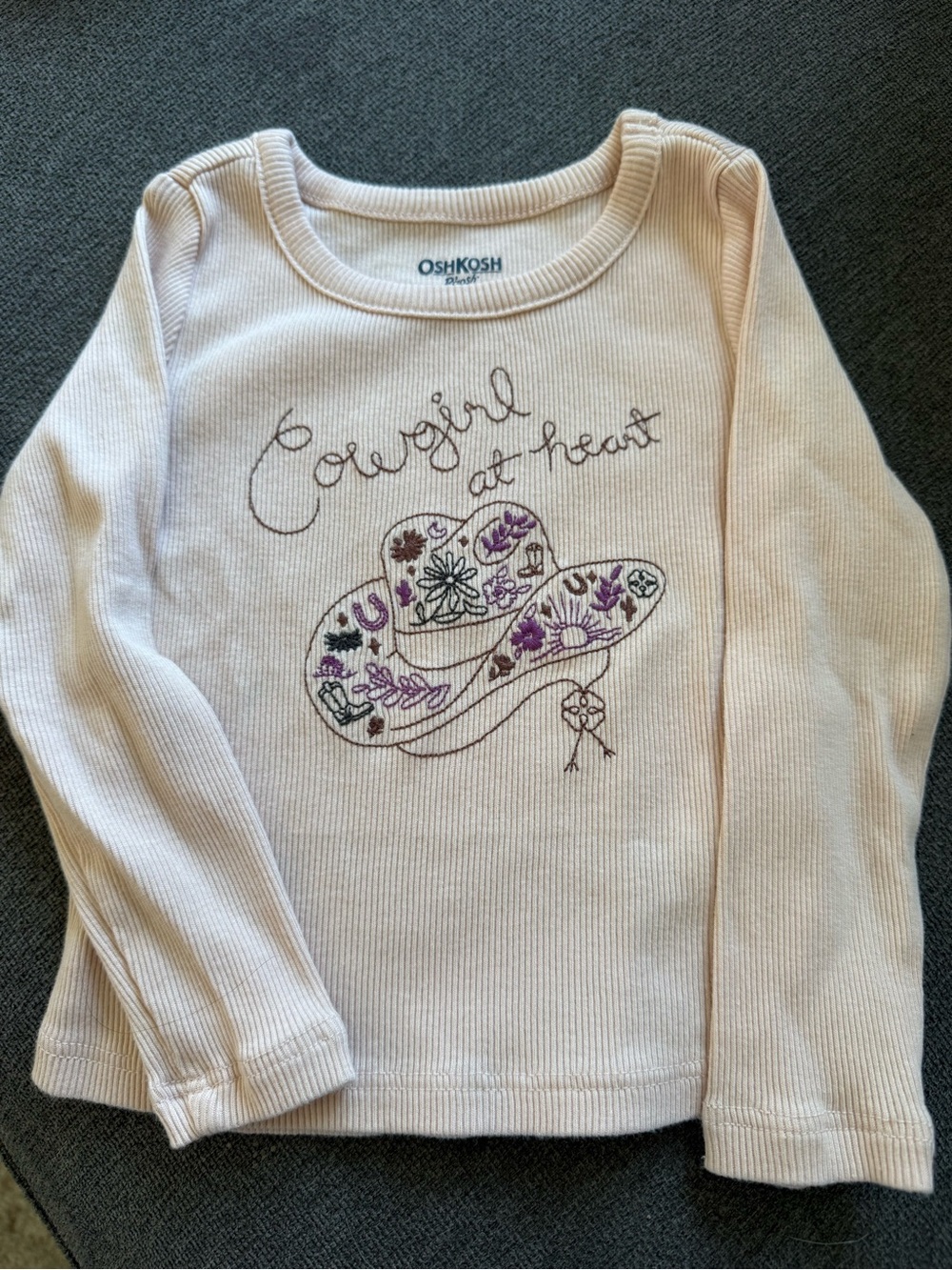 OshKosh B'gosh Light Pink Long Sleeve Top with Embroidered Cowgirl Hat